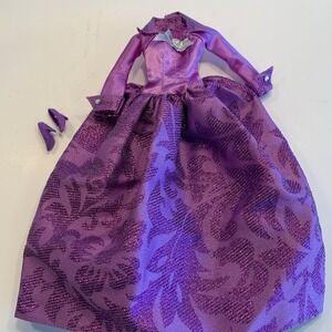 1997 Barbie Fashion Avenue Evening Wear Purple Long Dress With Shoes